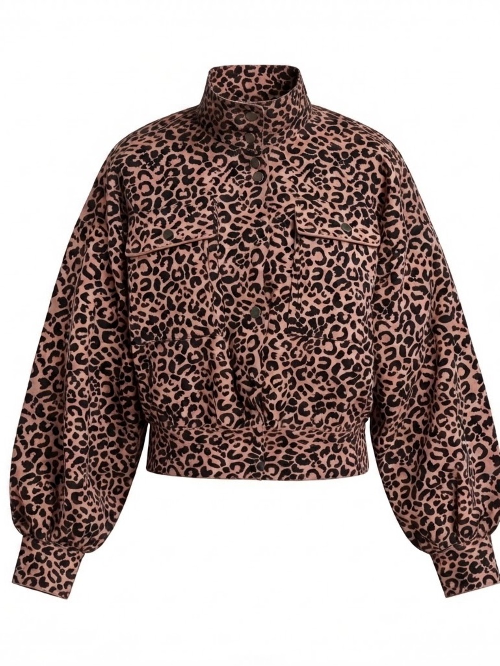 Marled Leopard Bomber Knitted Sweater
